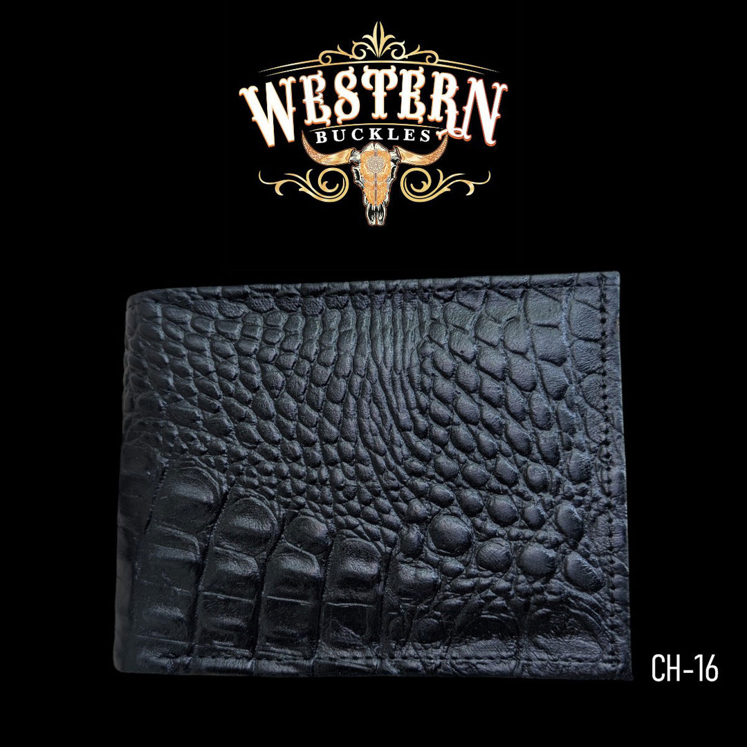 Synthetic Leather Satin Black Cocodrile Wallet-The Western Buckles