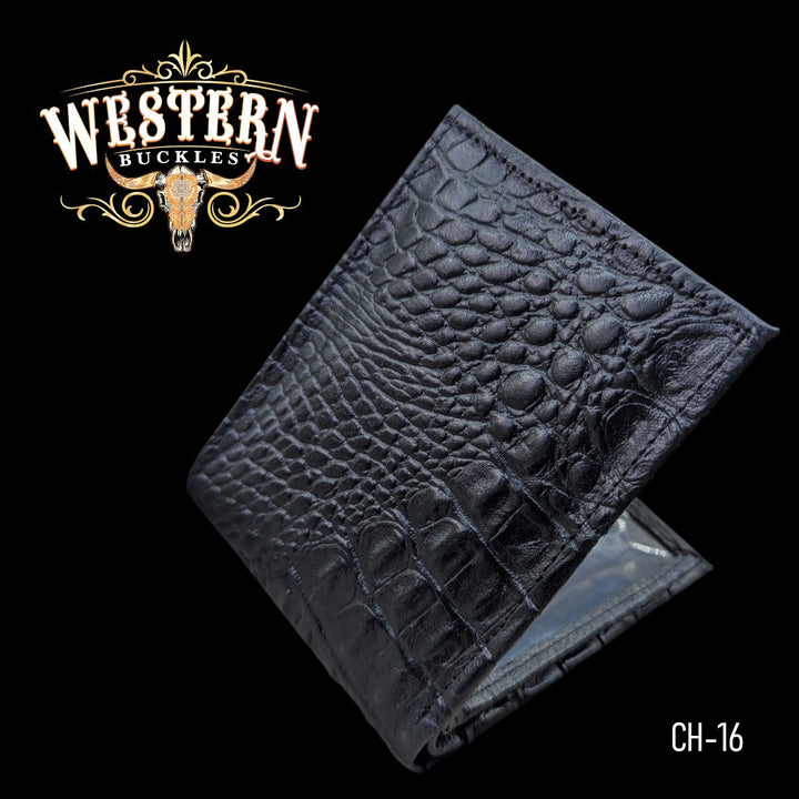 Synthetic Leather Satin Black Cocodrile Wallet-The Western Buckles