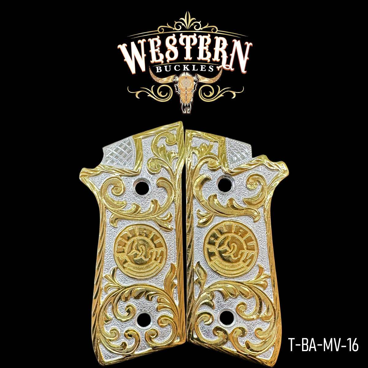 Cacha Taurus PT92 Rameada Logo Oro - Western Buckles