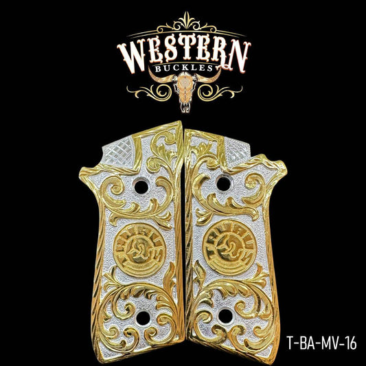 Cacha Taurus PT92 Rameada Logo Oro - Western Buckles