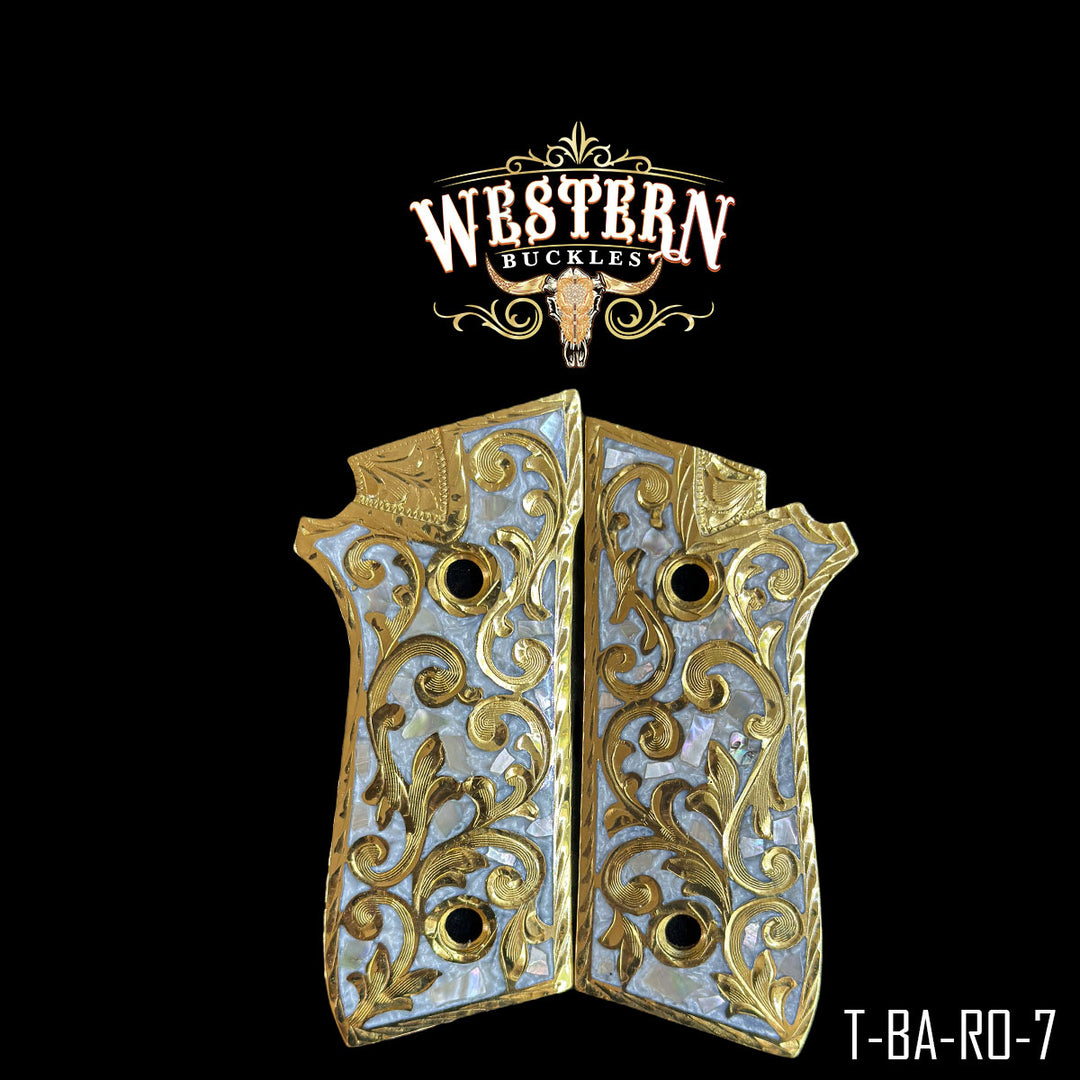 Taurus PT Cachas — Hand-Engraved | 24K Gold Plated | Handcrafted by Western Buckles | SKU T-BA-RO-7