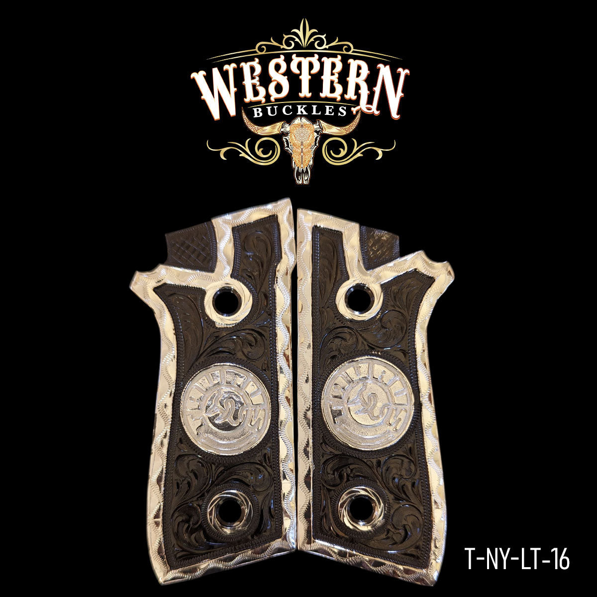 Cachas Taurus Logo Niquel Negro y Plata.