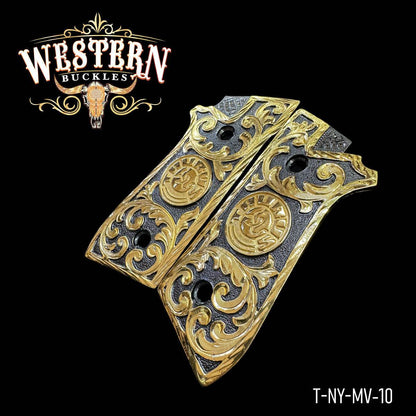 Cacha Taurus Rameada Oro y Niquel - Western Buckles