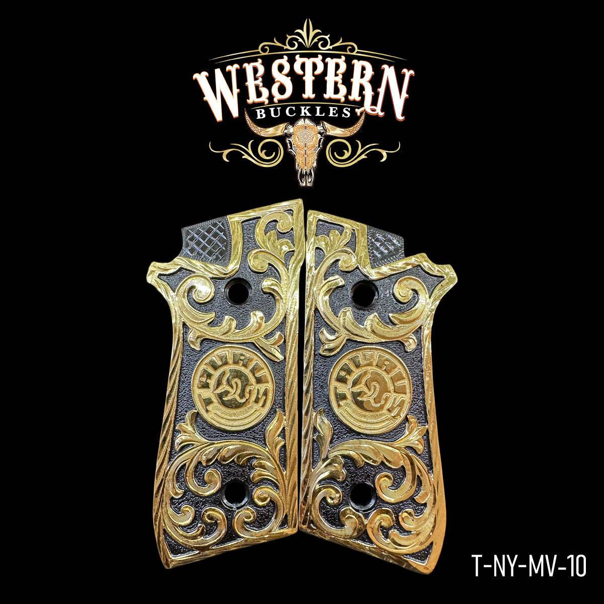 Cacha Taurus Rameada Oro y Niquel - Western Buckles