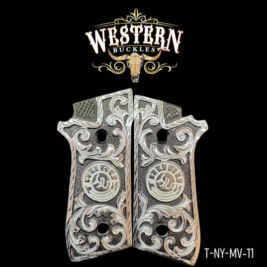 Cacha Taurus PT92 Rameada Logo Niquel - Western Buckles