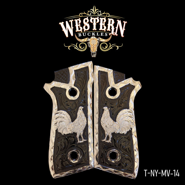 Taurus Rooster Gun Grips — .925 Silver Plated &amp; Black Nickel | Handcrafted by Western Buckles | SKU T-NY-MV-14