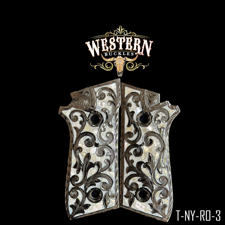 Taurus PT92 Gun Grips — Hand-Engraved | Handcrafted by Western Buckles | SKU T-NY-RO-3