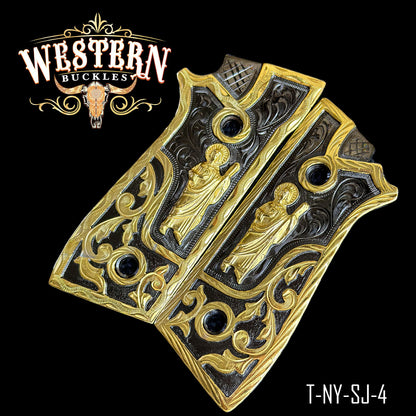 Cachas Taurus PT92 Grips San Judas Niquel y Oro- Western Buckles