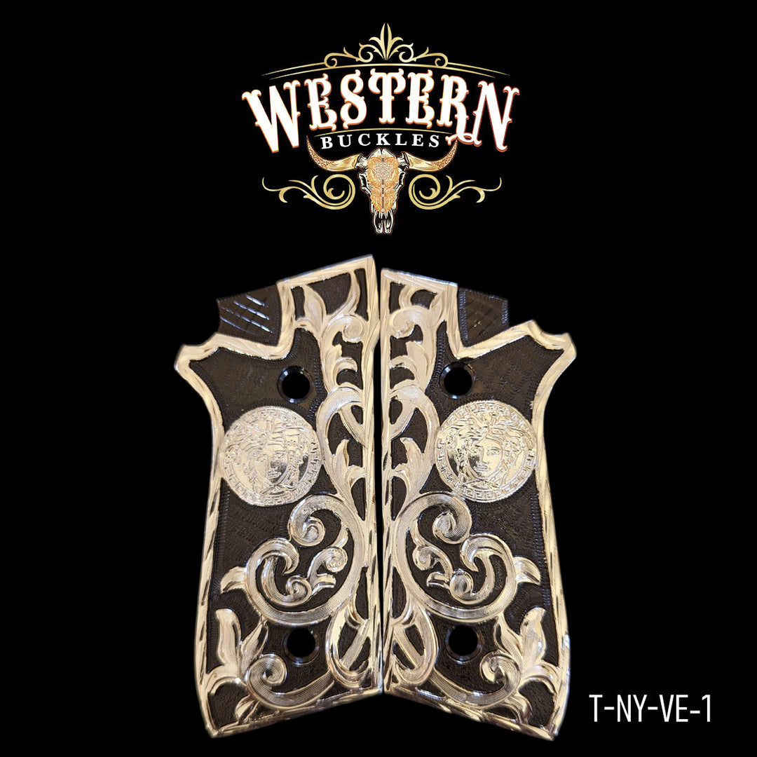 Taurus Gun Grips — .925 Silver Plated & Black Nickel | Handcrafted by Western Buckles | SKU T-NY-VE-1