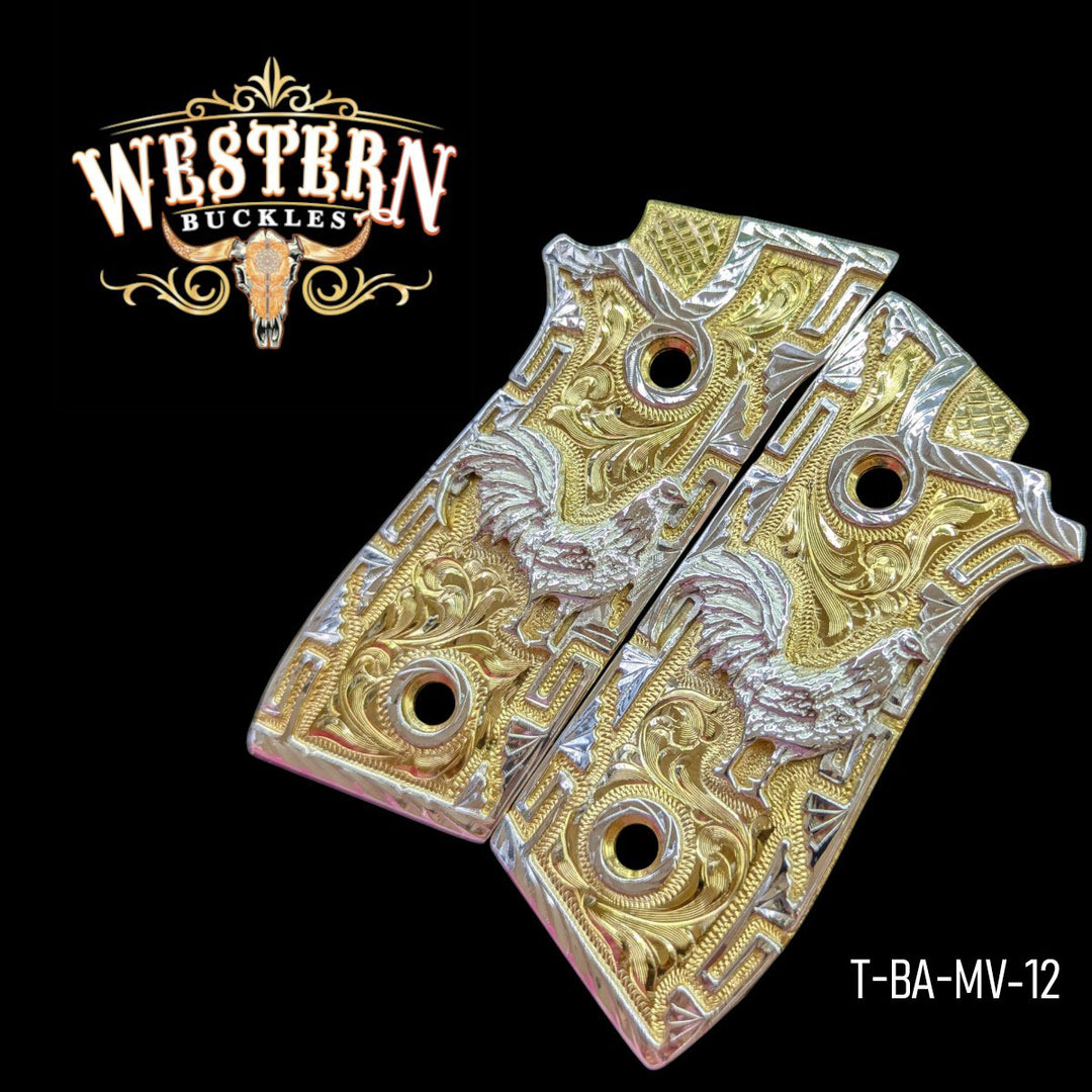 Taurus PT92 Grips Rooster Greek Silver Plated