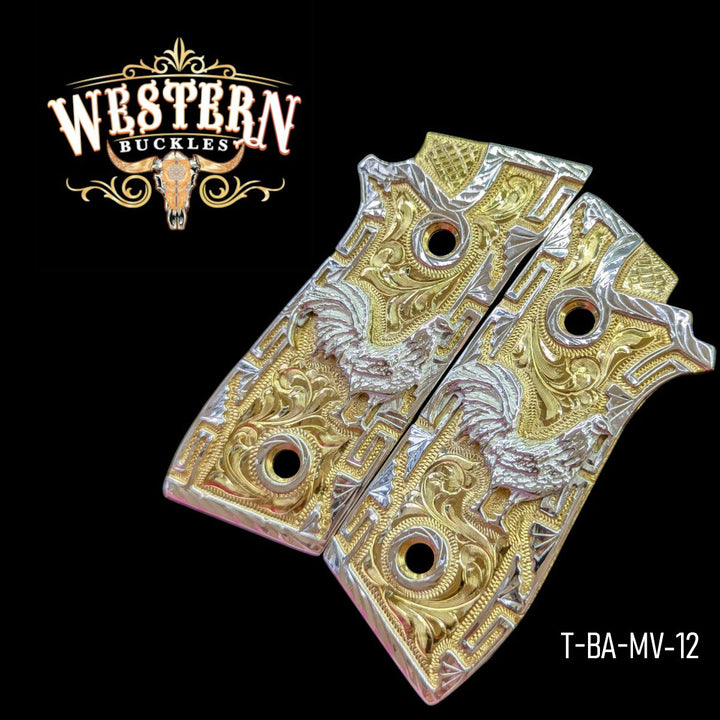 Taurus PT92 Grips Rooster Greek Silver Plated