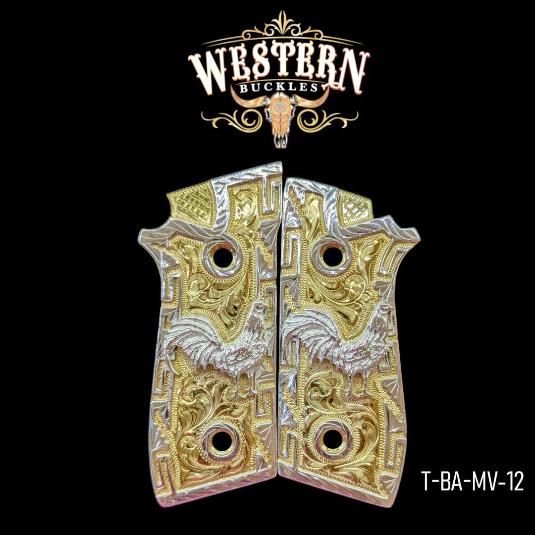 Taurus PT92 Grips Rooster Greek Silver Plated