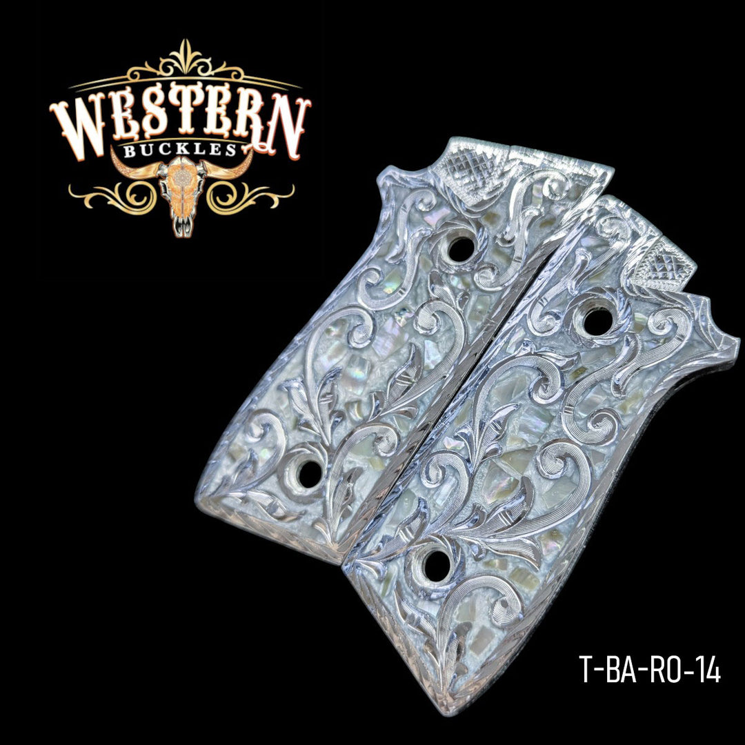 Taurus PT92 Grips — Silver-Plated Engraving with Pearl Resin