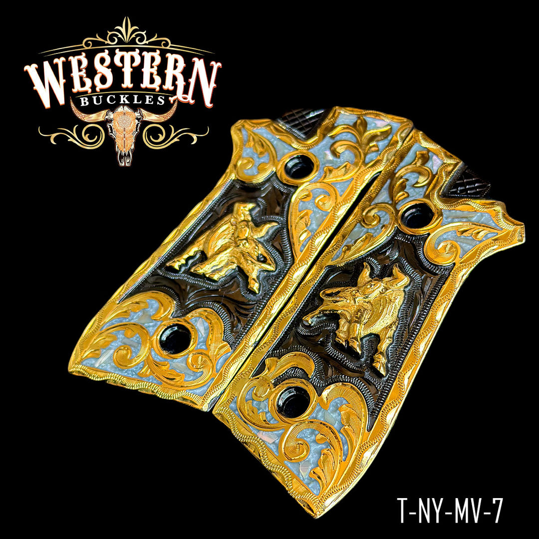 Taurus PT Gun Grips — 24K Gold Plated — Detail View | Western Buckles Handcrafted | SKU T-NY-MV-7