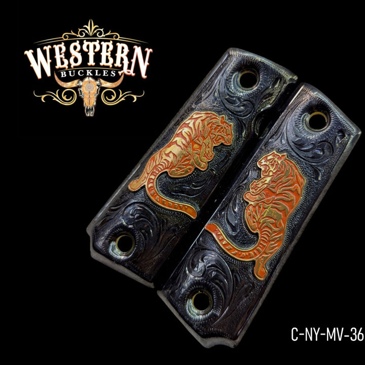 Tigre (Tiger) Custom Grips for Colt 1911 Full-Size — 24K Gold-Plated &amp; Black Nickel