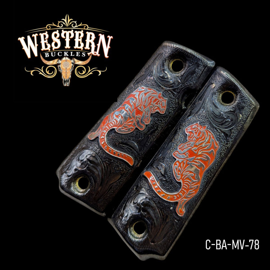 Tigre (Tiger) Custom Grips for Colt 1911 Full-Size — Black Nickel with Artisan Detailing