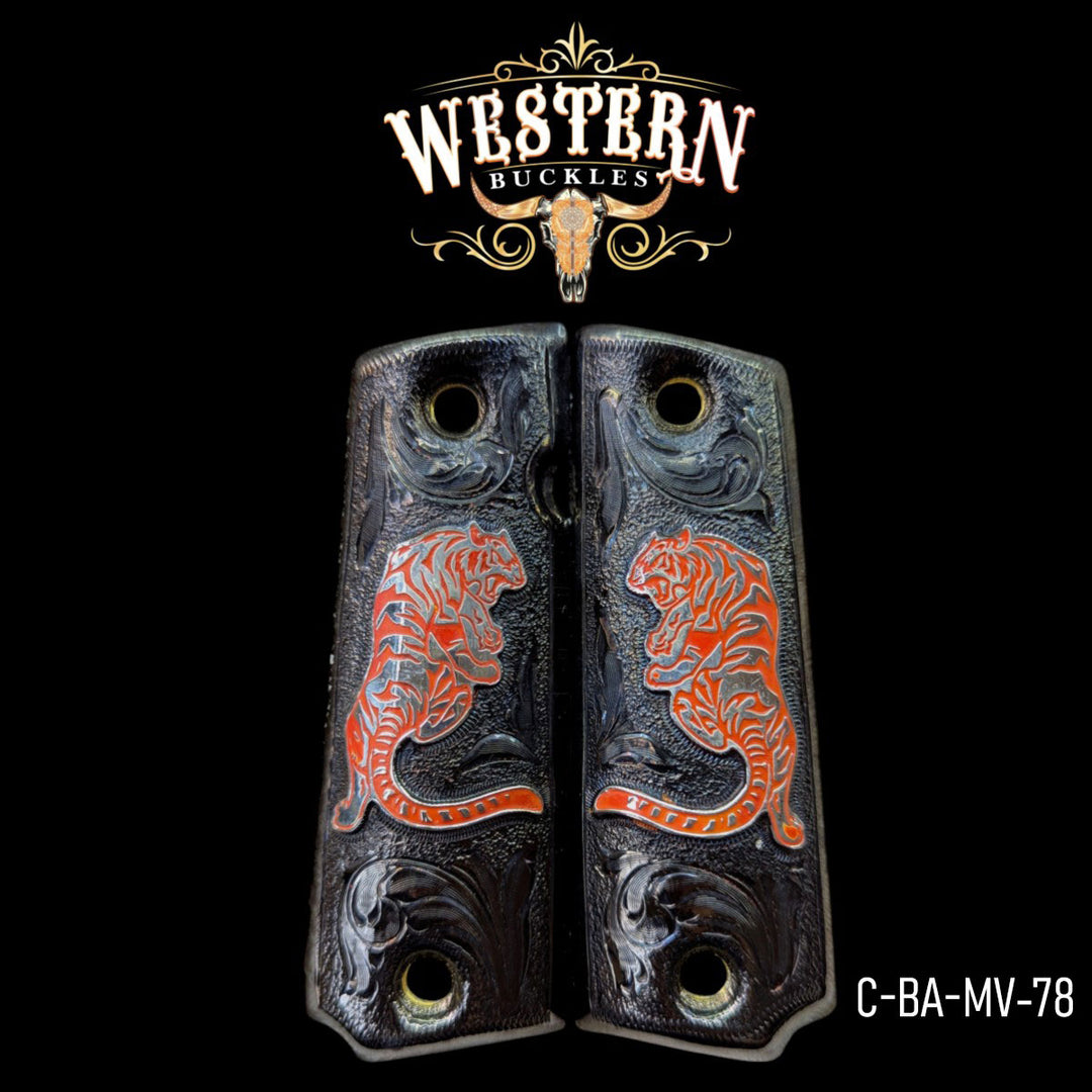 Tigre (Tiger) Custom Grips for Colt 1911 Full-Size — Black Nickel with Artisan Detailing