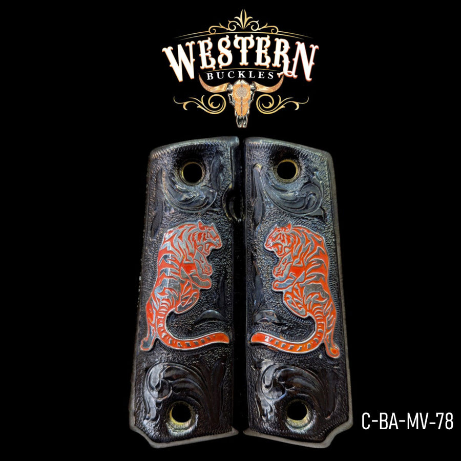 Tigre (Tiger) Custom Grips for Colt 1911 Full-Size — Black Nickel with Artisan Detailing