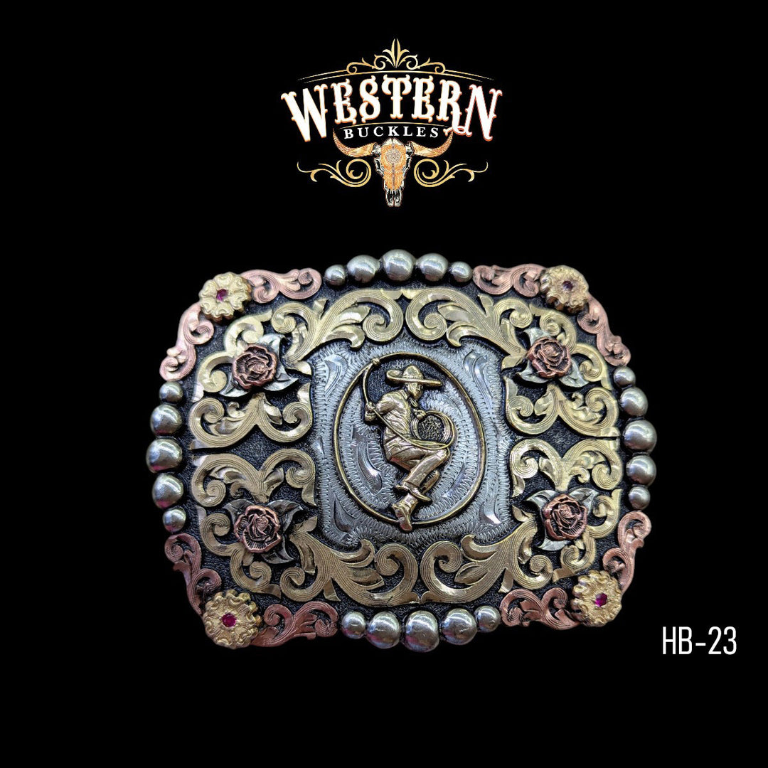 Trophy Belt Buckle -Silver and Rose Gold-The Western Buckles
