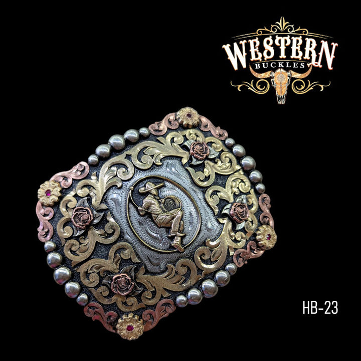 Trophy Belt Buckle -Silver and Rose Gold-The Western Buckles