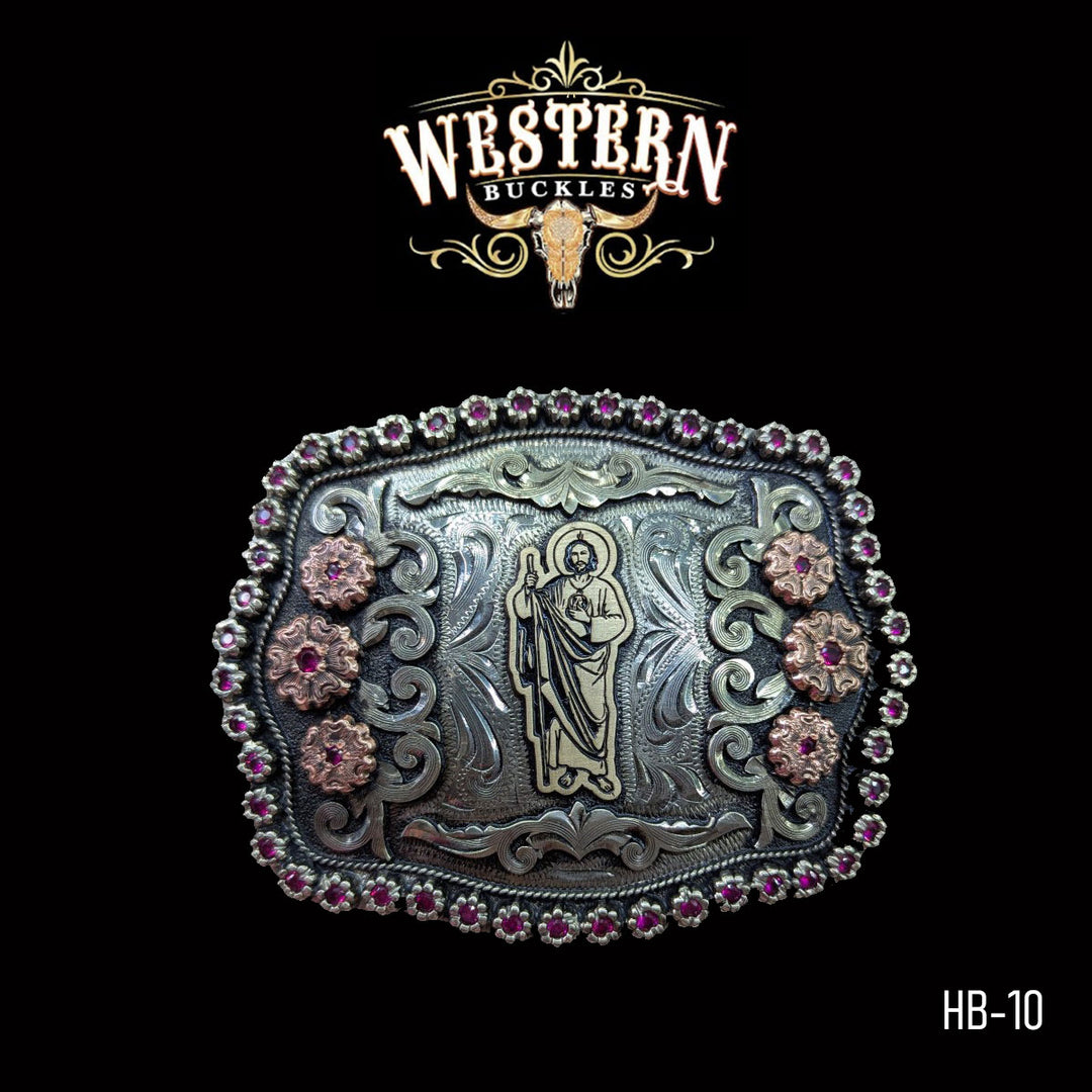 Trophy Belt Buckle San Judas- Silver and Rose Gold-The Western Buckles