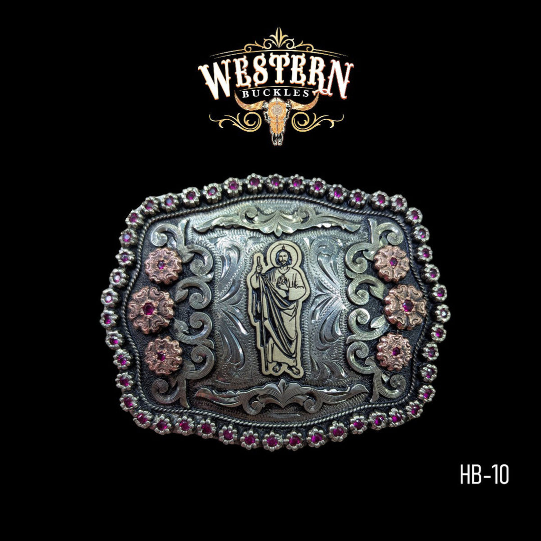Trophy Belt Buckle San Judas- Silver and Rose Gold-The Western Buckles