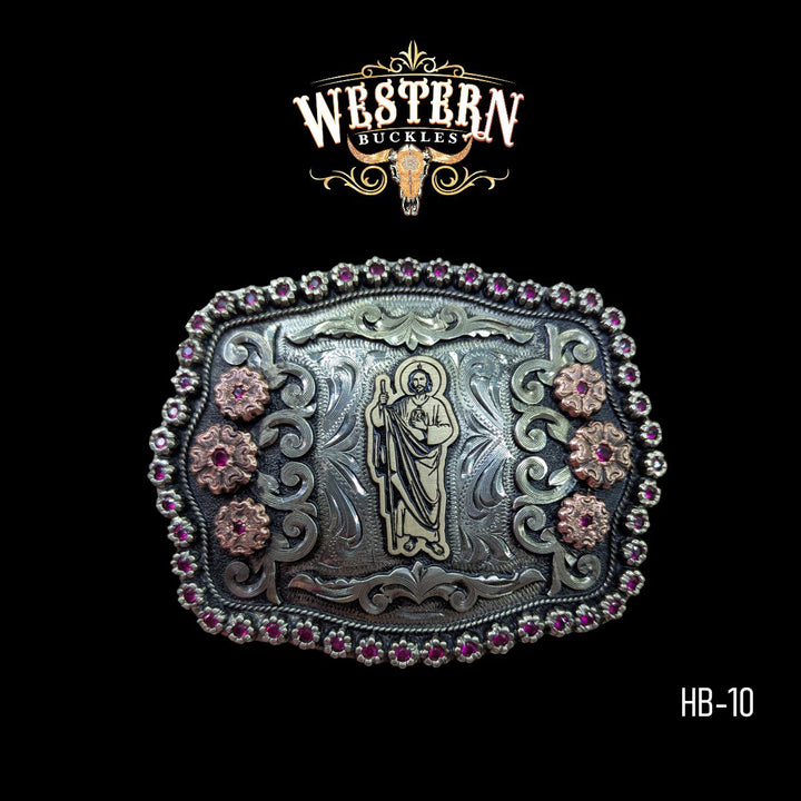Trophy Belt Buckle San Judas- Silver and Rose Gold-The Western Buckles