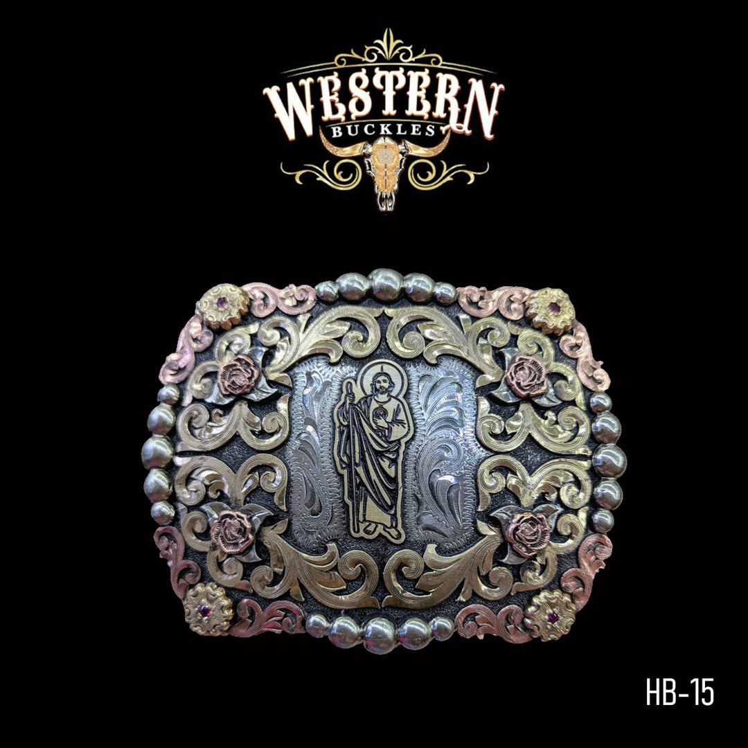 Trophy Belt Buckle St Judas -Gold, Silver, Rose Gold -The Western Buckles
