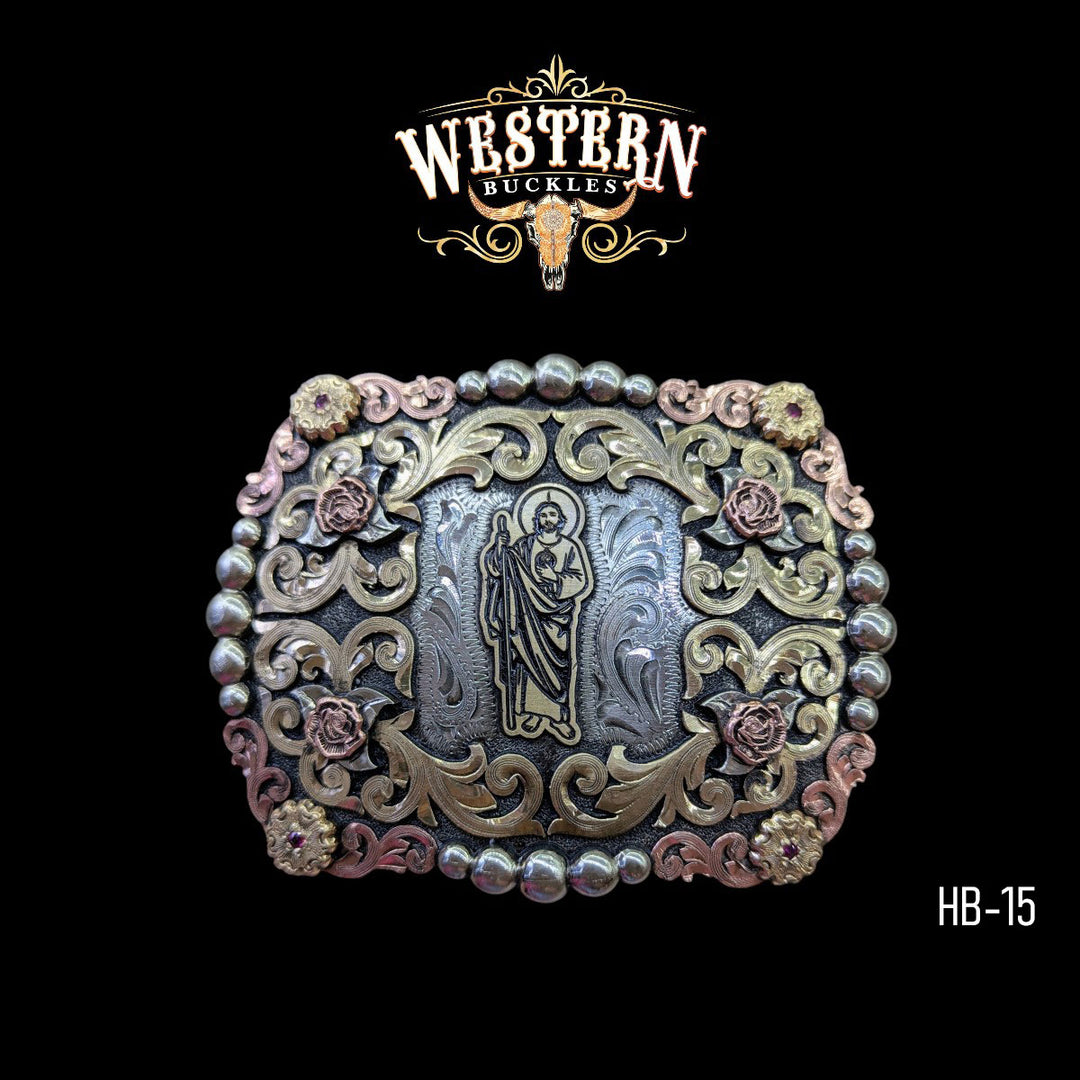 Trophy Belt Buckle St Judas -Gold, Silver, Rose Gold -The Western Buckles