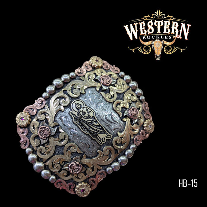 Trophy Belt Buckle St Judas -Gold, Silver, Rose Gold -The Western Buckles