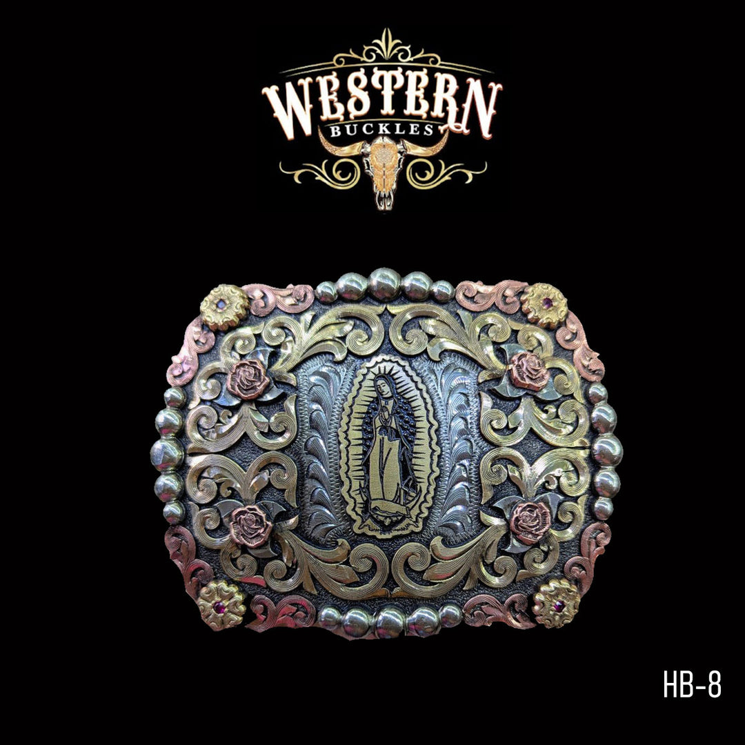 Trophy Belt Buckle Vigen - Silver and Gold Rose-The Western Buckles