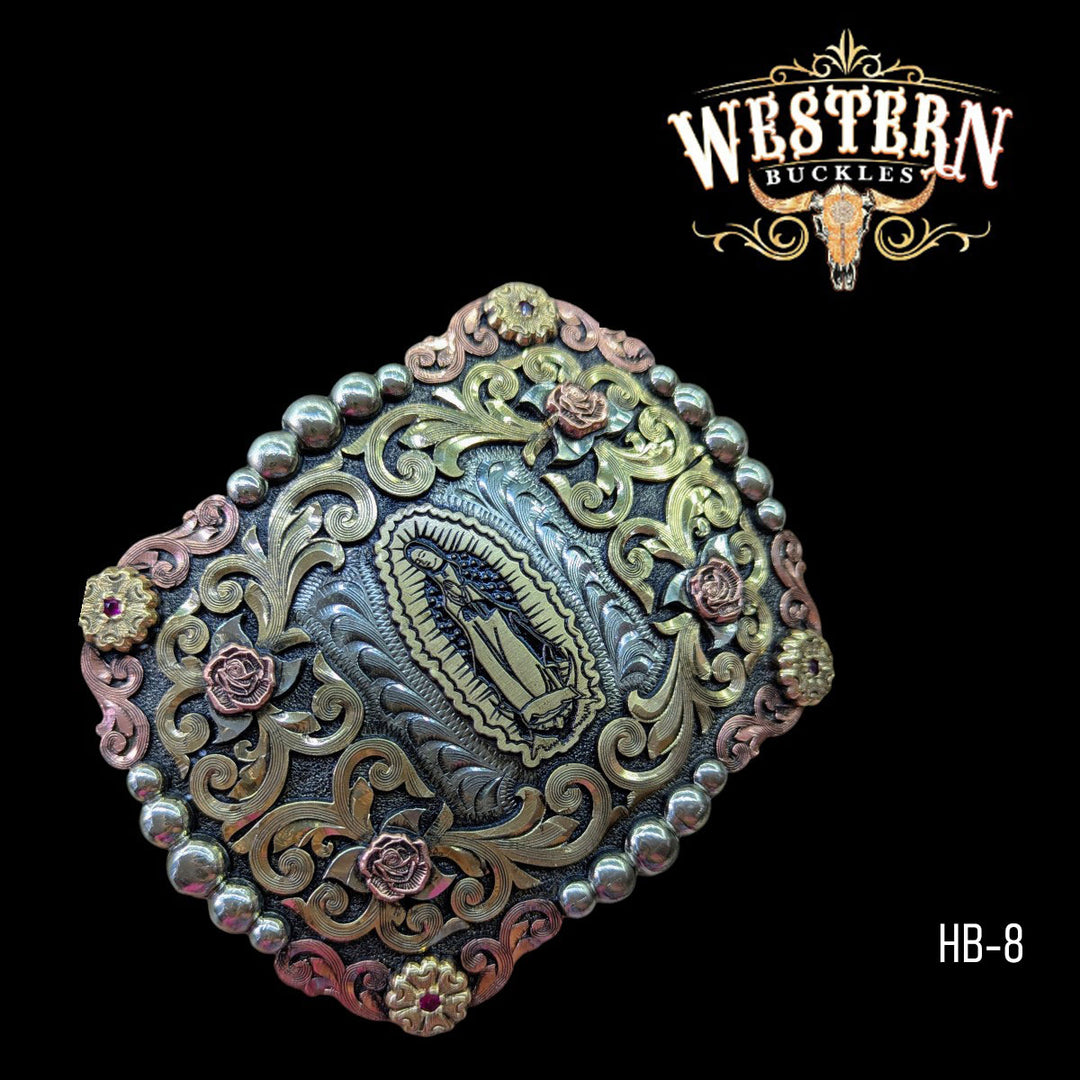 Trophy Belt Buckle Vigen - Silver and Gold Rose-The Western Buckles