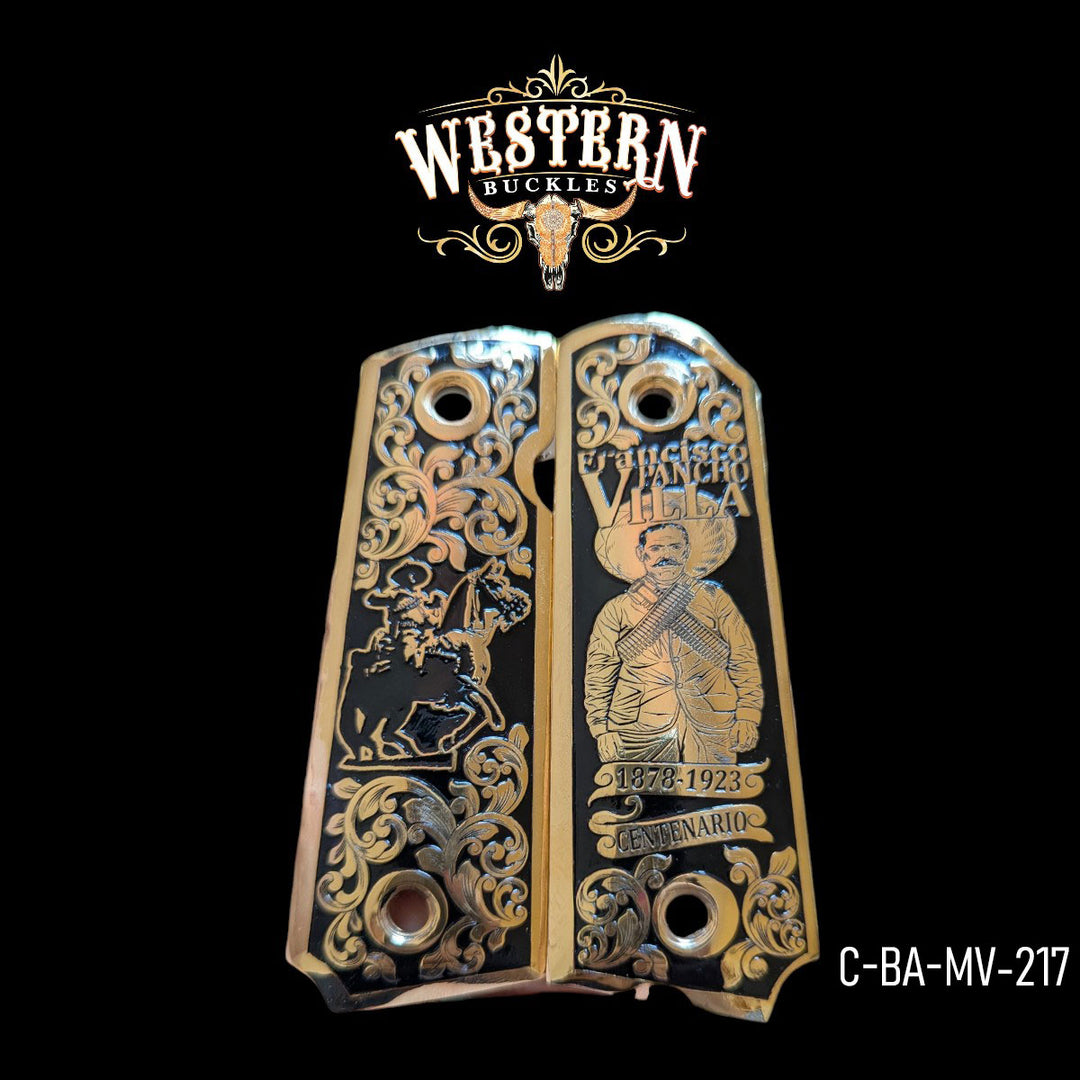 Villa Custom Grips for 1911 Full-Size — 24K Gold-Plated with Black-The Western Buckles