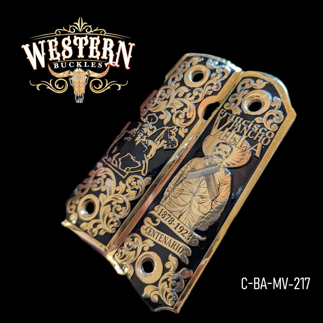 Villa Custom Grips for 1911 Full-Size — 24K Gold-Plated with Black-The Western Buckles