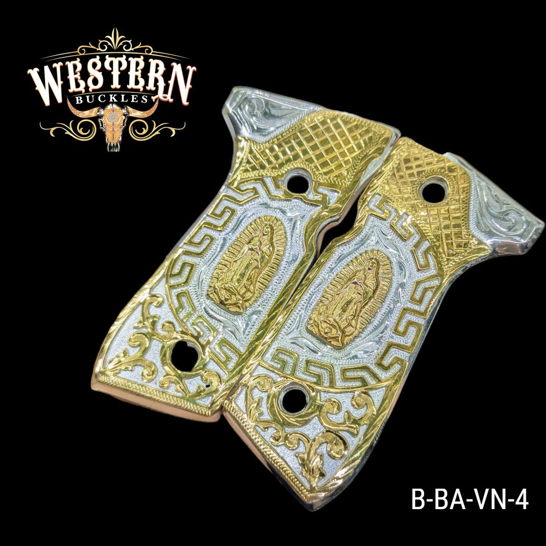 Virgen de Guadalupe Custom Grips for Beretta 92FS — 24K Gold-Plated &amp; Silver-Plated