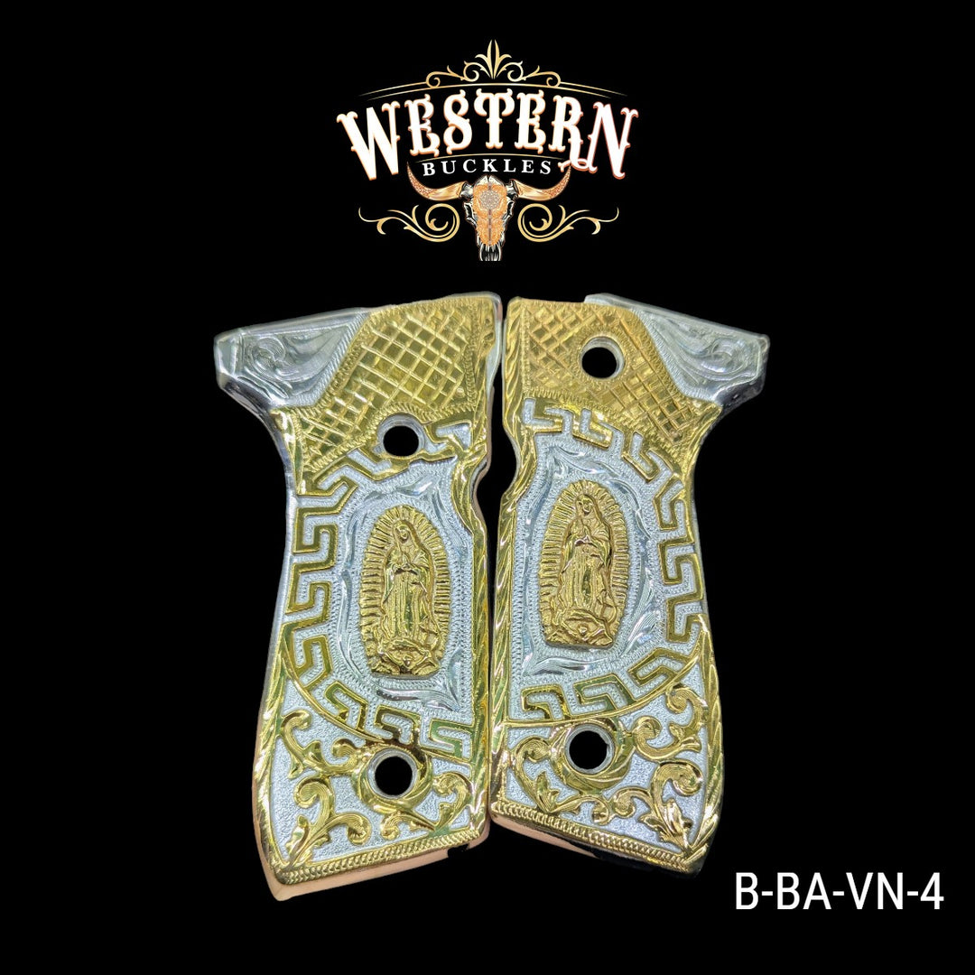Virgen de Guadalupe Custom Grips for Beretta 92FS — 24K Gold-Plated &amp; Silver-Plated