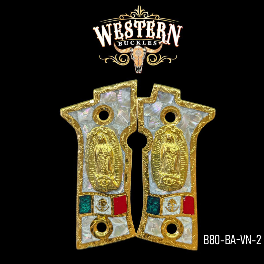 Virgen de Guadalupe Custom Grips for the Beretta 80X — 24K Gold-Plated & Silver-Plated