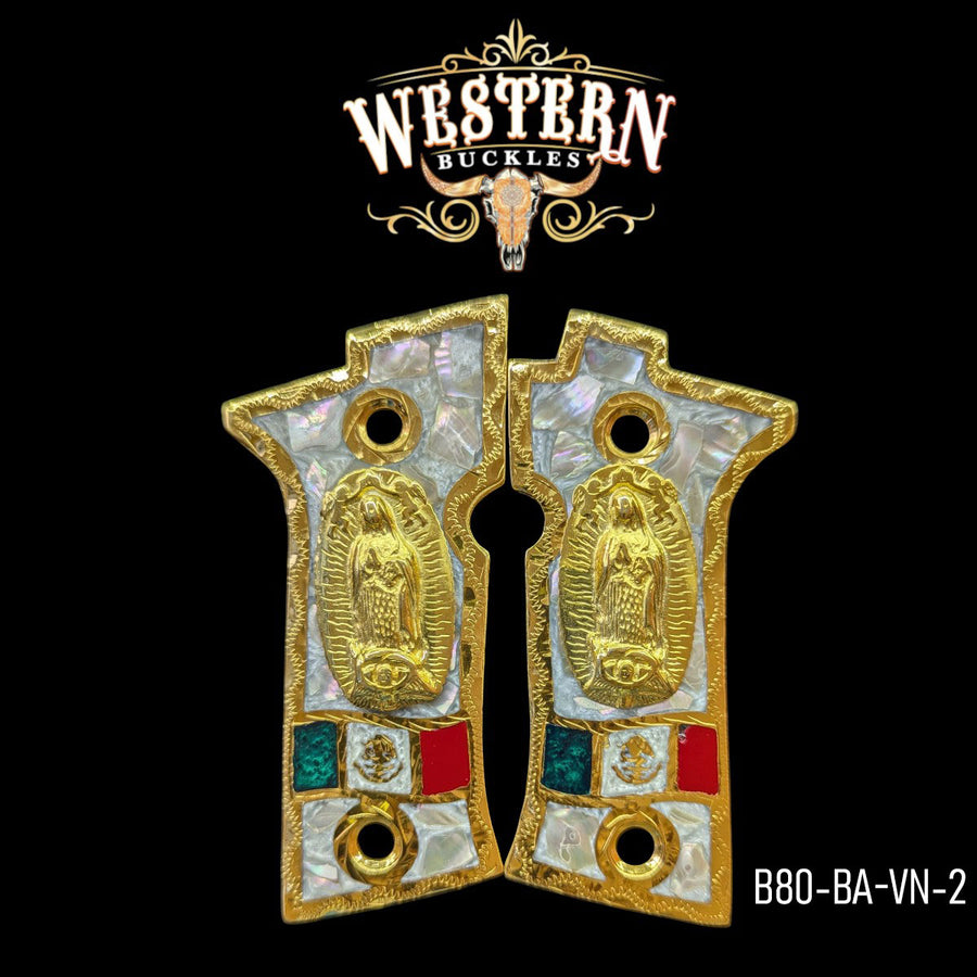Virgen de Guadalupe Custom Grips for the Beretta 80X — 24K Gold-Plated & Silver-Plated