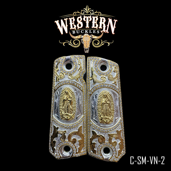 Virgin 1911 Full Size Grips |Silver and Gold With Zircoins-The Western Buckles