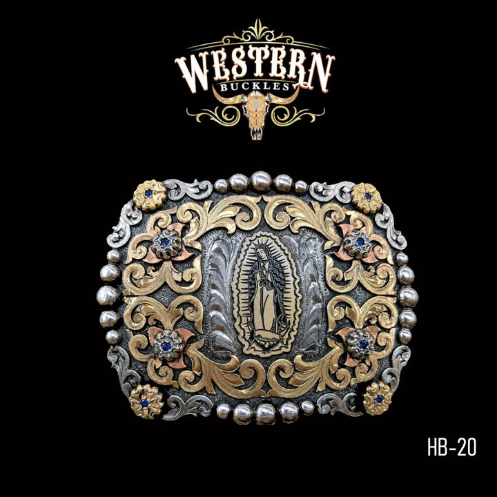 Virgin of Guadalupe Trophy Belt Buckle · Brass &amp; German Silver-The Western Buckles