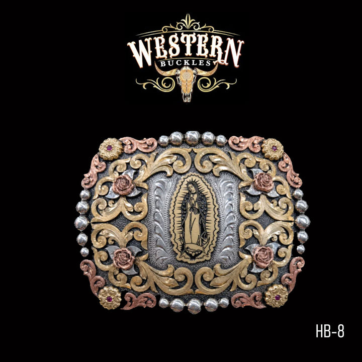 Virgin of Guadalupe Trophy Belt Buckle · German Silver, Brass &amp; Copper-The Western Buckles