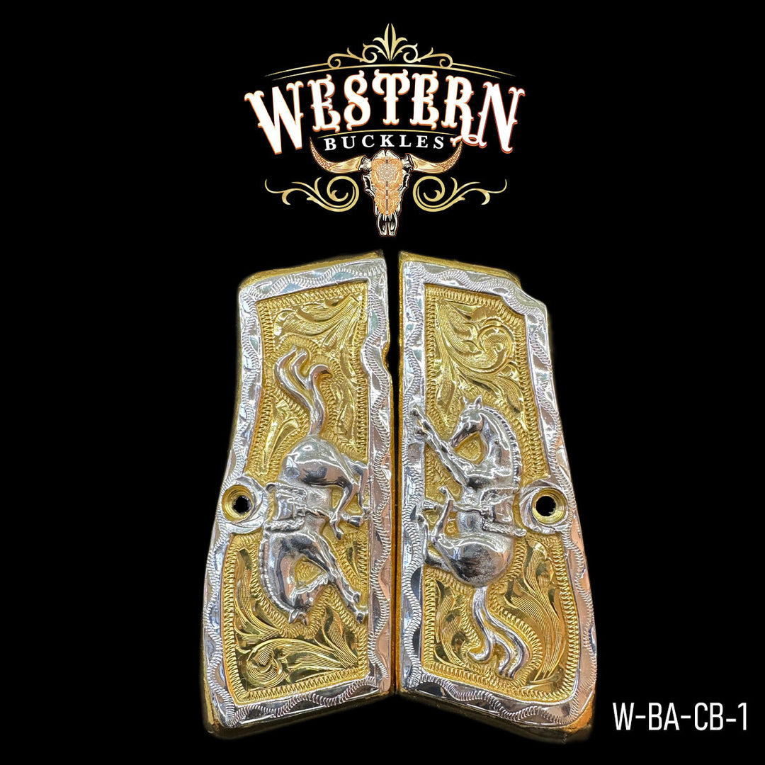 Browning HP Horse Gun Grips — 24K Gold Plated | Handcrafted by Western Buckles | SKU W-BA-CB-1