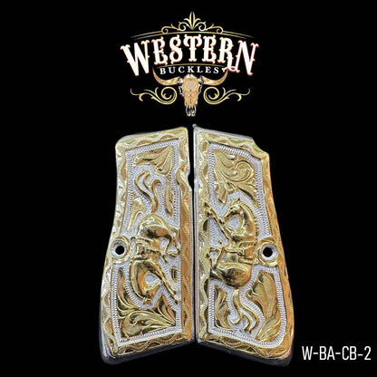 Cachas Browning High Power Caballos Oro y Plata - Western Buckles