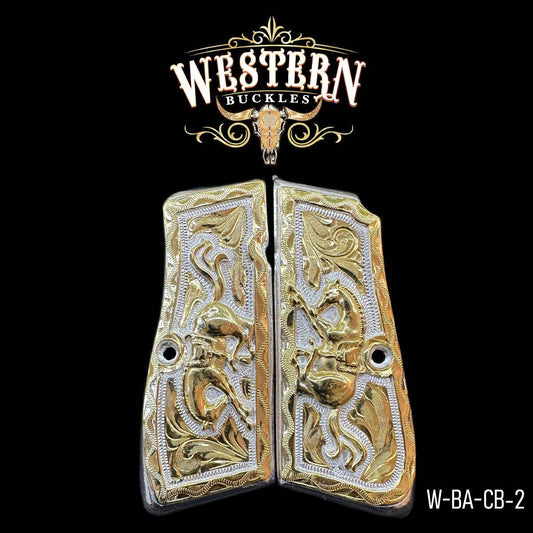 Cachas Browning High Power Caballos Oro y Plata - Western Buckles