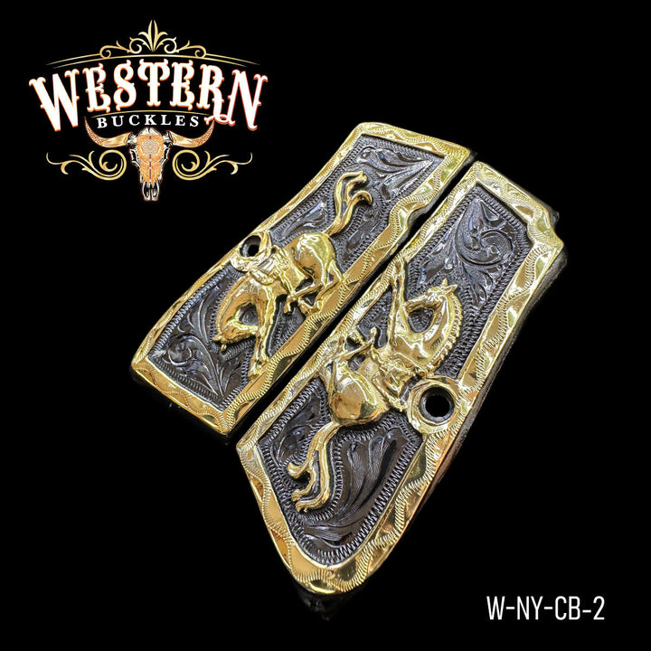 Browning HP Horse Gun Grips — 24K Gold Plated — Detail View | Western Buckles Handcrafted | SKU W-NY-CB-2