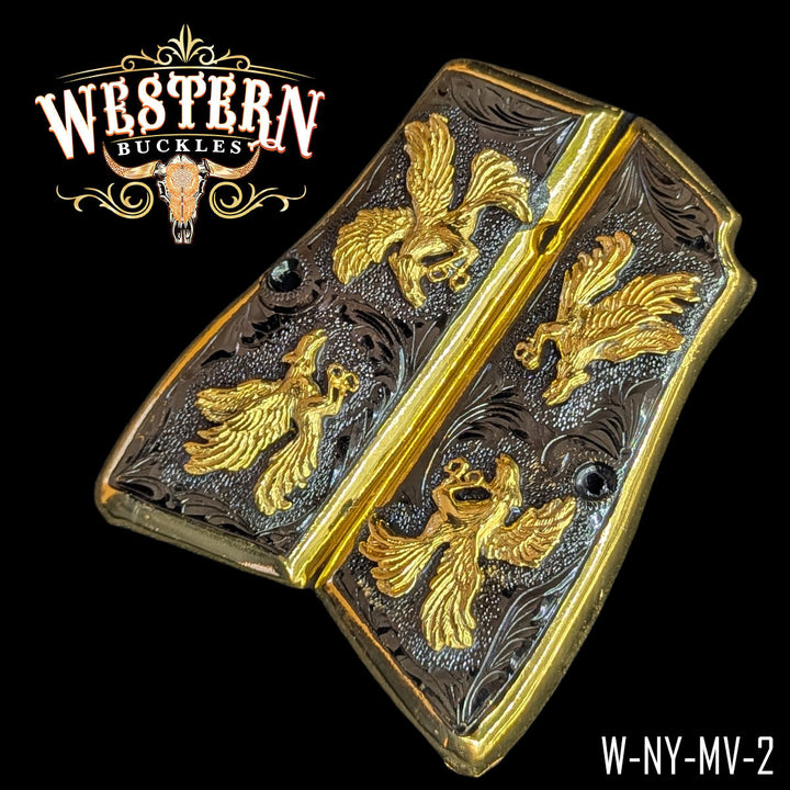 Browning HP Rooster Gun Grips — Detail View | Western Buckles Handcrafted | SKU W-NY-MV-2