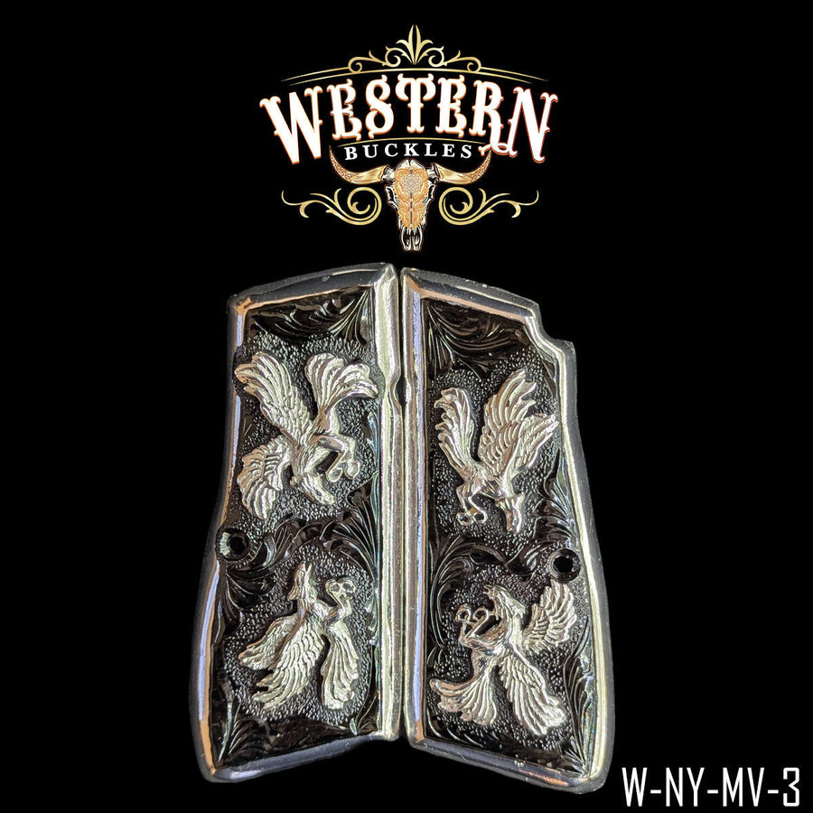 Rooster Custom Grips for the Browning Hi-Power — 24K Gold-Plated & Silver-Plated & Black Nickel