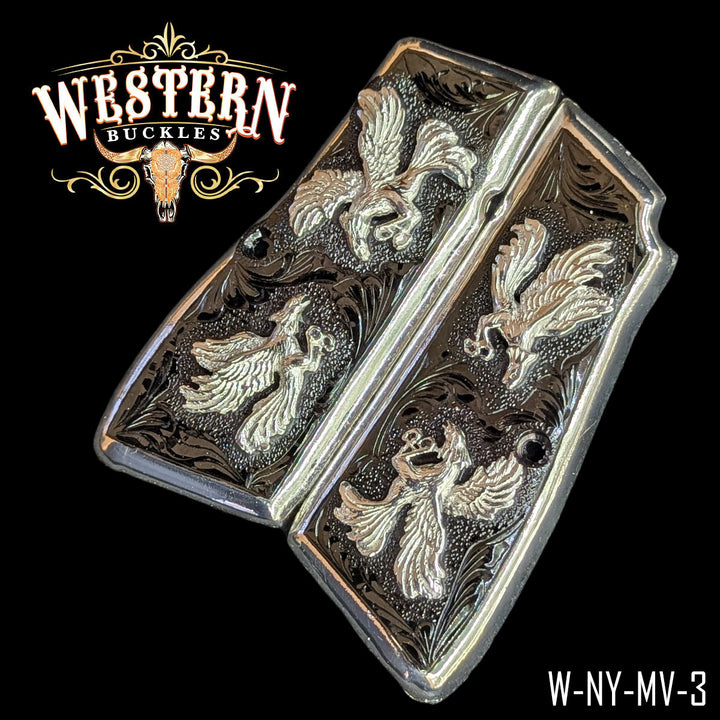 Browning HP Rooster Gun Grips — Detail View | Western Buckles Handcrafted | SKU W-NY-MV-3