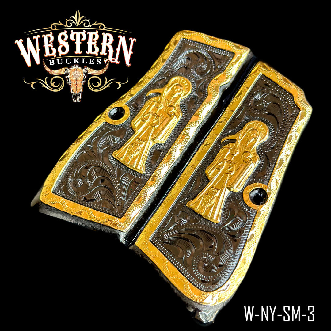 Browning HP Santa Muerte Gun Grips — Detail View | Western Buckles Handcrafted | SKU W-NY-SM-3