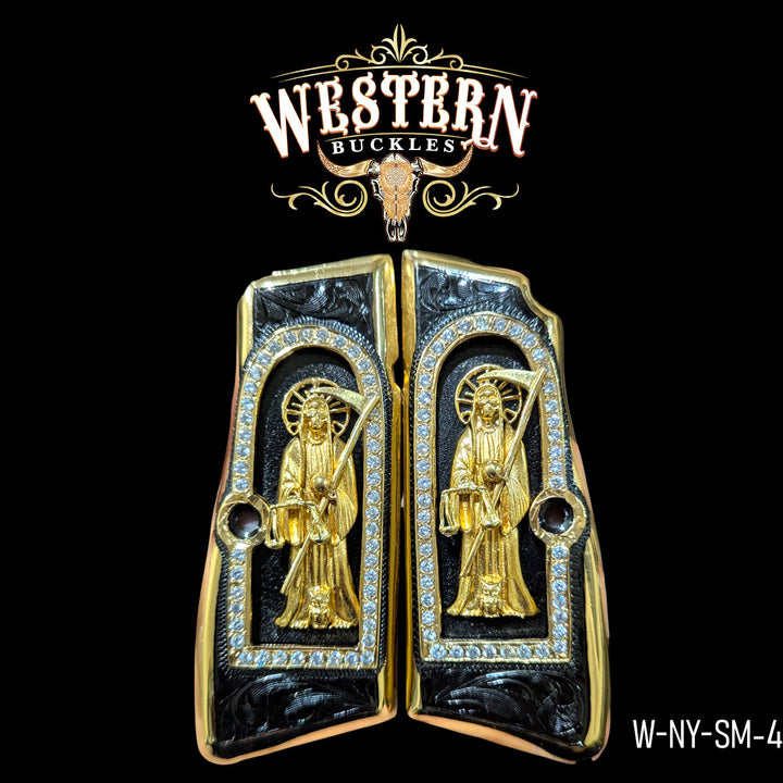 Browning HP Santa Muerte Gun Grips — Black Nickel | Handcrafted by Western Buckles | SKU W-NY-SM-4